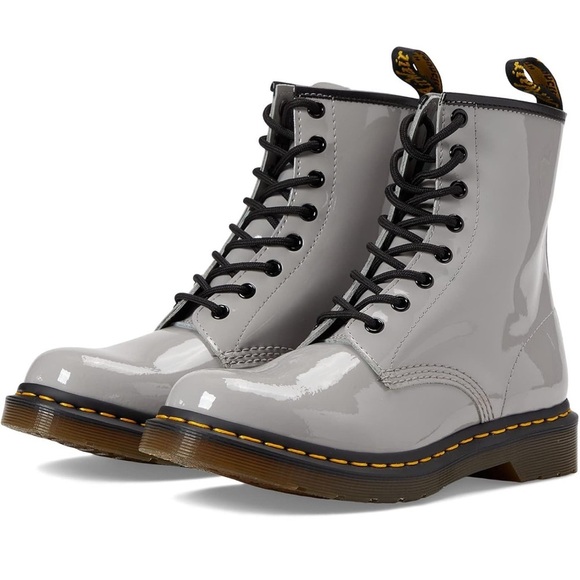 Dr. Martens Women's 1460 W Patent Leather 8 Eye Boot, Zinc Grey, 5 - Picture 1 of 6
